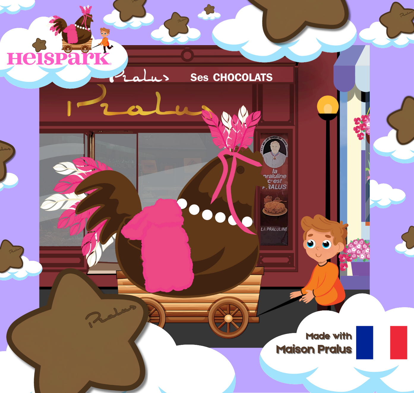 François & glitter chocolate chicken sticker - Milk Chocolate Stars
