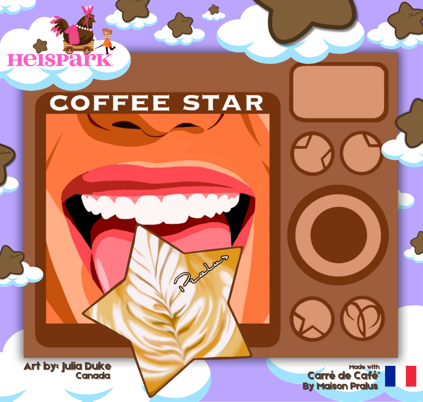 HeiSpark® Coffee Star with glossy Pralus signed cappuccino sticker
