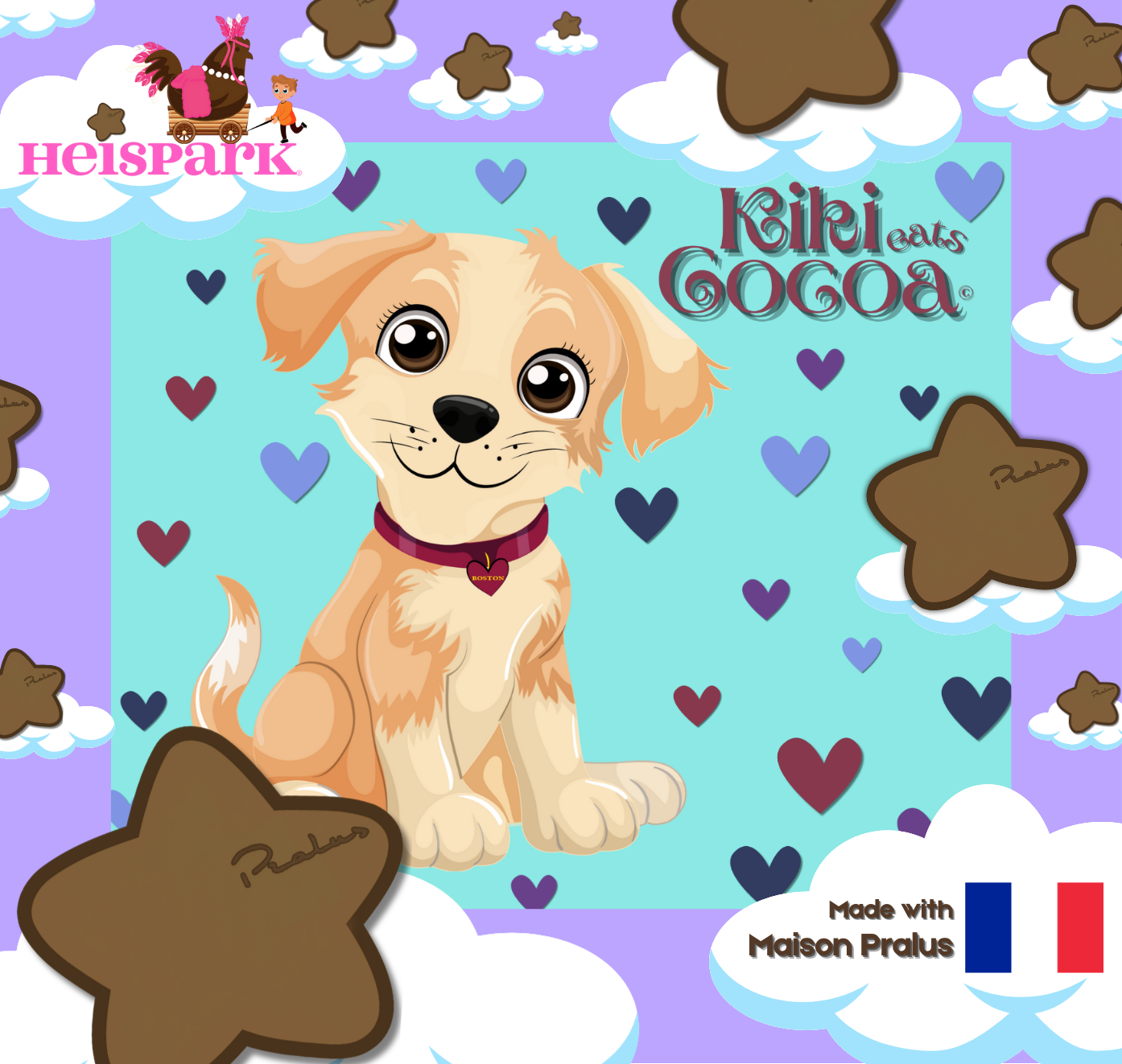 Kiki Eats Cocoa© with Boston glitter sticker - Milk Chocolate Stars