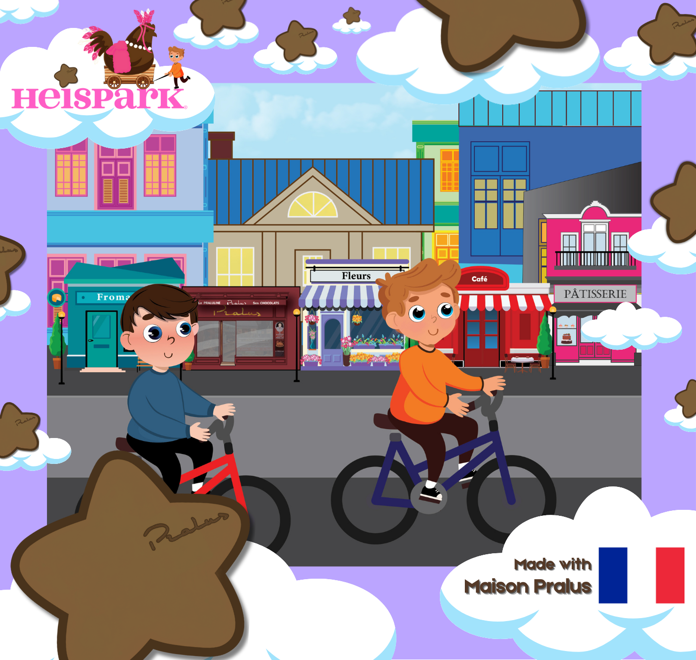 François and Vincent, Roanne© with bikes glitter stickers - Milk Chocolate Stars