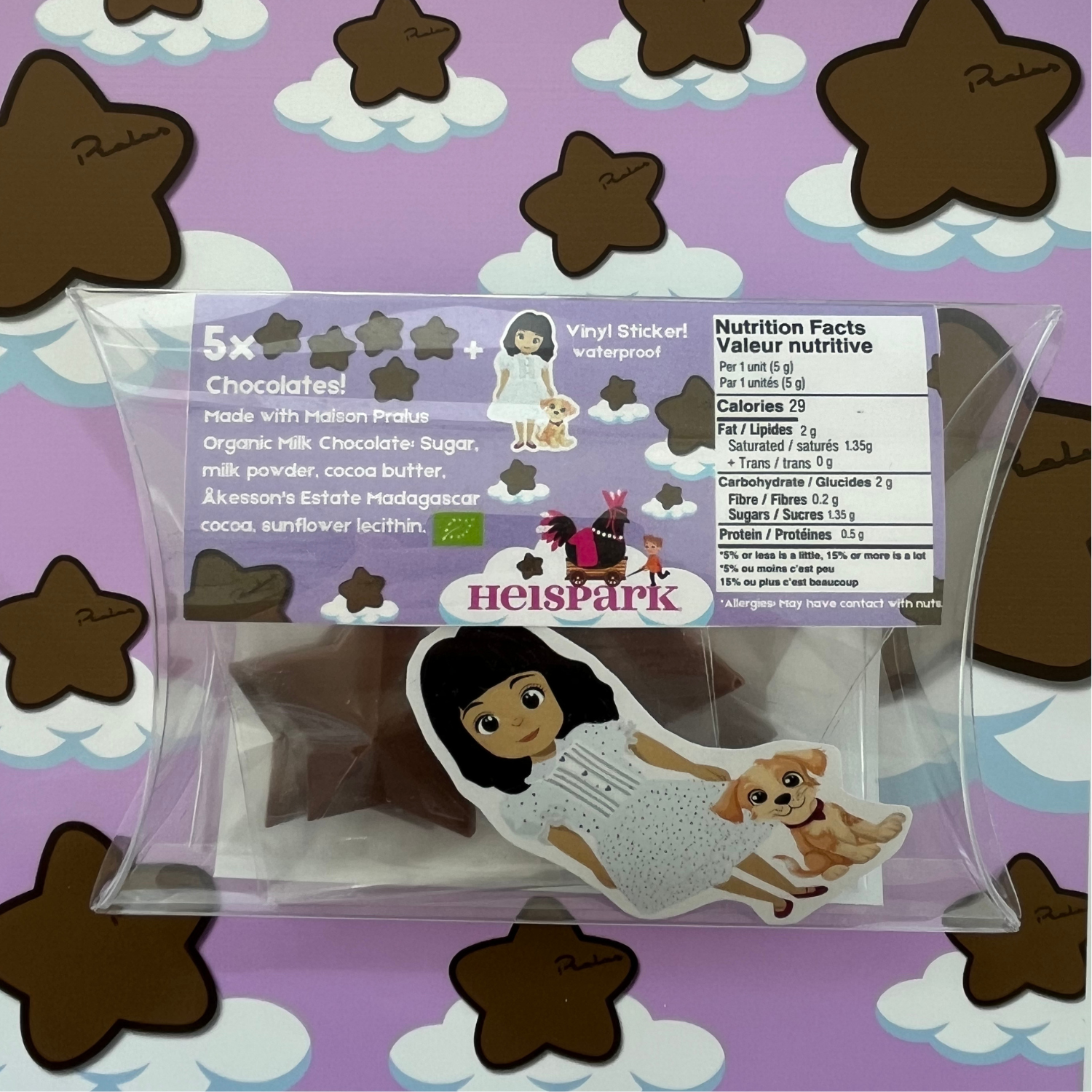 Kiki and Boston, Milk Chocolate Stars, Made with Maison Pralus and sticker